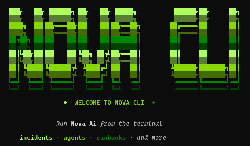 Nova CLI in a terminal showing nova incidents list output