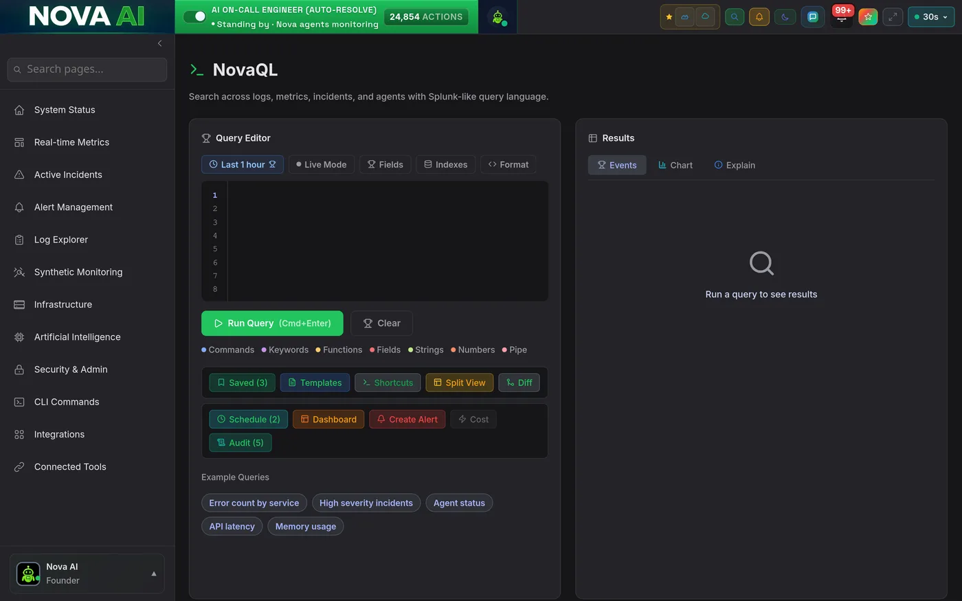 Nova NovaQL query console, shown in the Nova Carbon theme